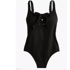 J Crew Black Pique’ Lace Up One piece Swimsuit Size 0 Style #H7615 NEW